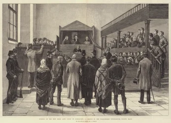 Opening of the New Irish Land Court in Connaught, a Sketch in the Claremorris Court-House, County Mayo